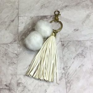 Suede and Pom Pom Keychain handbag charm